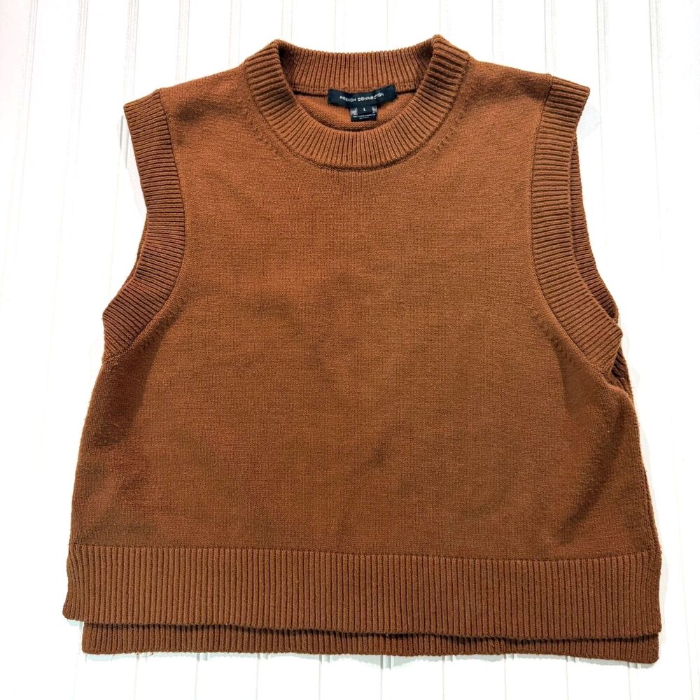 Brown Knit Sleeveless Sweater Vest Crewneck Casablanca Top French Connection L